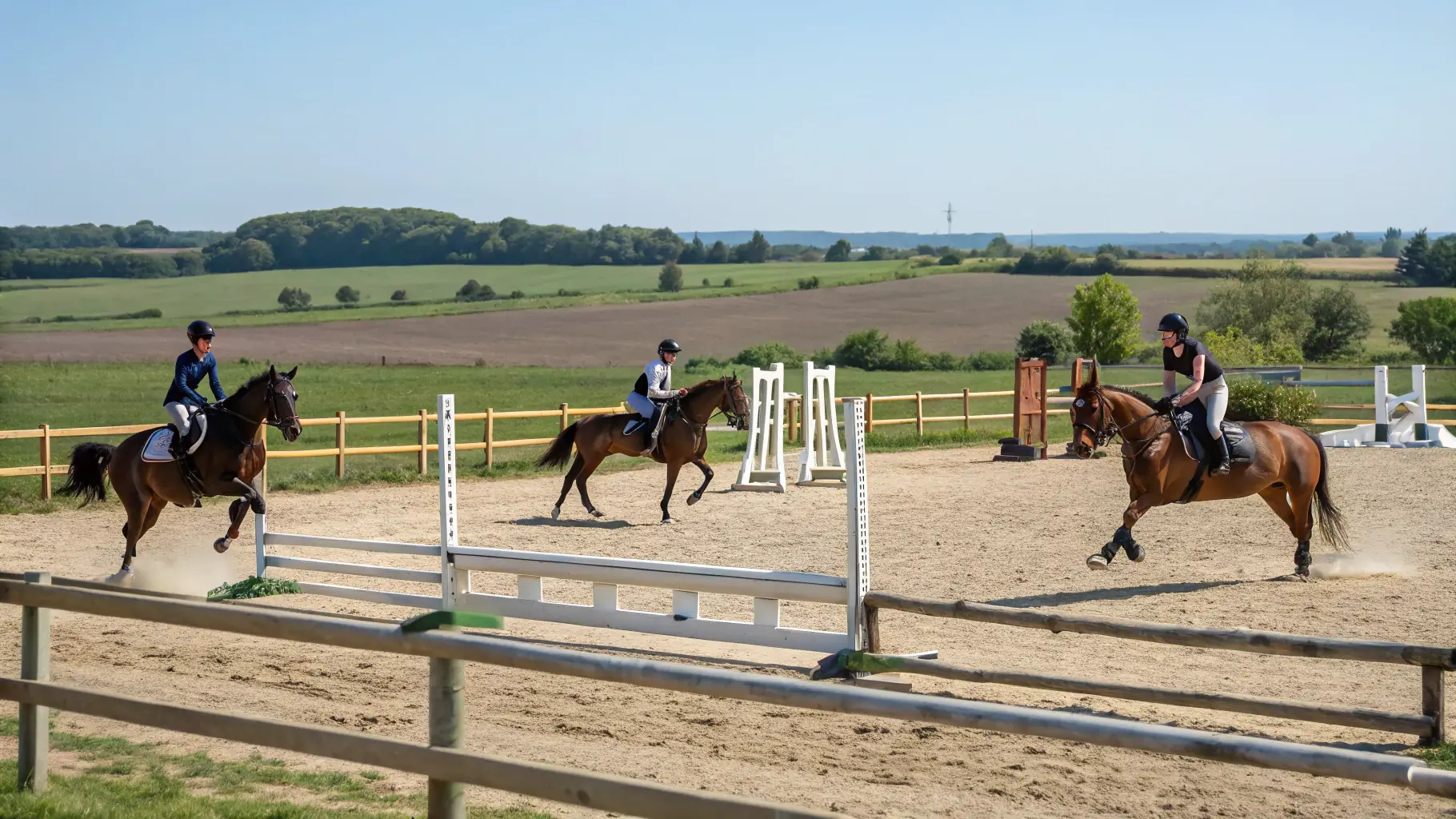 A group of riders participating in a dressage competition, showcasing elegance and precision.